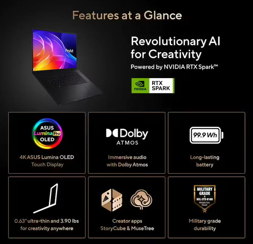 华硕发布ProArt RTX Spark AI PC全系列 本地AI算力达 1PFLOP